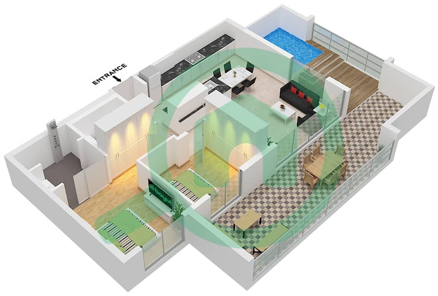 Резиденции North 43 - Апартамент 2 Cпальни планировка Тип/мера 5 / UNIT 4 FLOOR 16 Type 5 / Unit 4 Floor 16 interactive3D