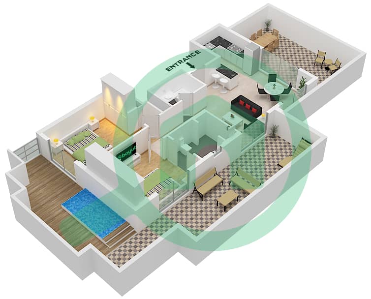 Резиденции North 43 - Апартамент 2 Cпальни планировка Тип/мера 6 / UNIT 5 FLOOR 16 Type 6 / Unit 5 Floor 16 interactive3D