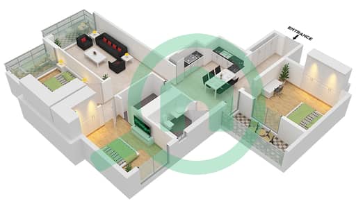 北43服务公寓 - 3 卧室公寓类型／单位3 / UNIT 1 FLOOR 7-15戶型图