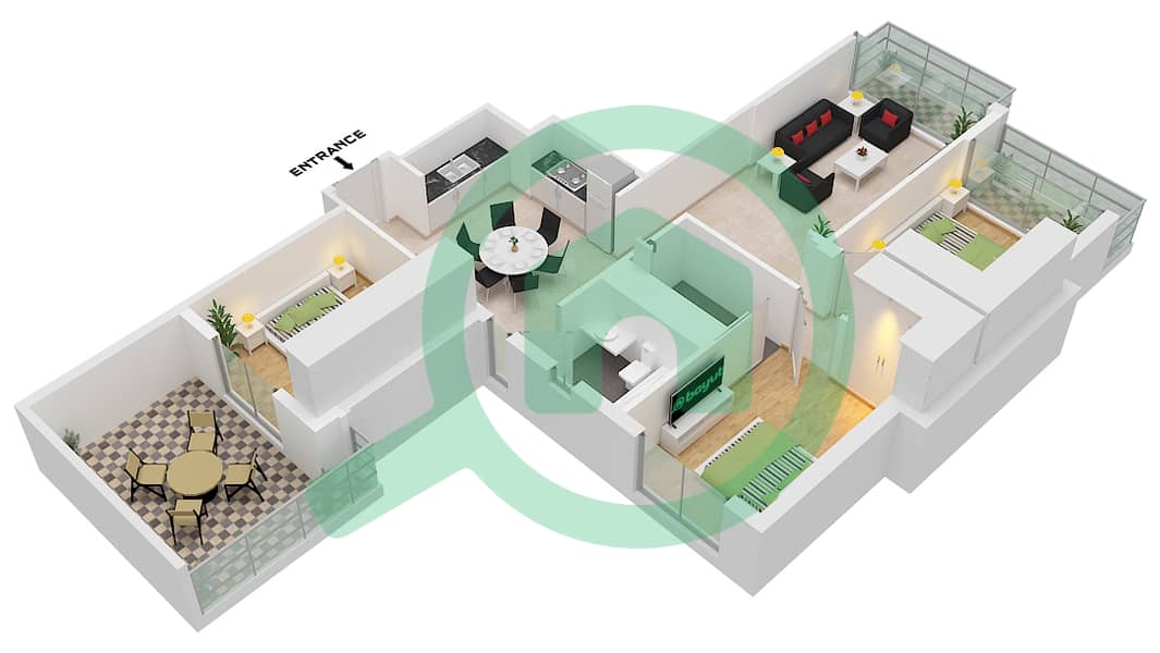 North 43 - 3 Bedroom Apartment Type/unit 4 / UNIT 6 FLOOR 7-15 Floor plan Type 4 / Unit 6 Floor 7-15 interactive3D