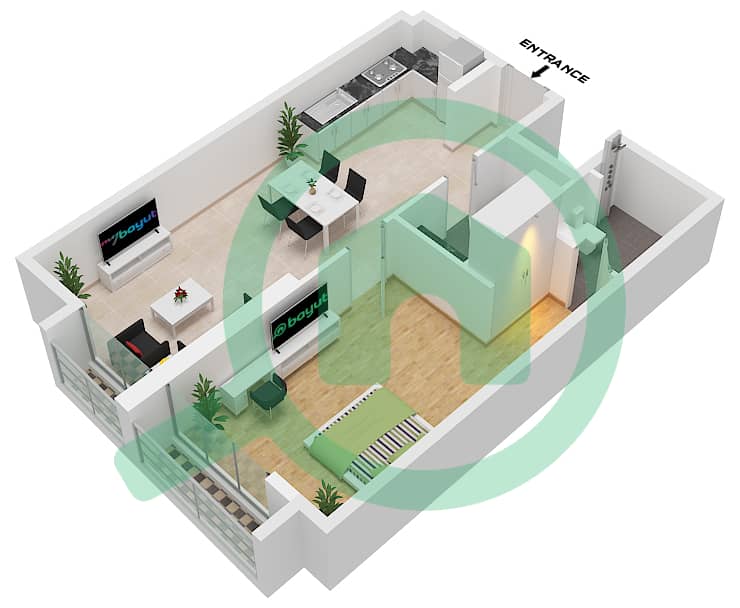 المخططات الطابقية لتصميم النموذج 1 FLOOR 1-8 شقة 1 غرفة نوم - كونسبت 7 ريزيدنس Type 1 Floor 1-8 interactive3D