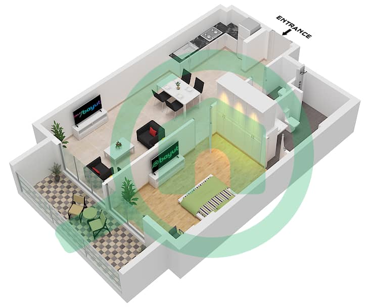 المخططات الطابقية لتصميم النموذج 2 FLOOR 1-8 شقة 1 غرفة نوم - كونسبت 7 ريزيدنس Type 2 Floor 1-8 interactive3D