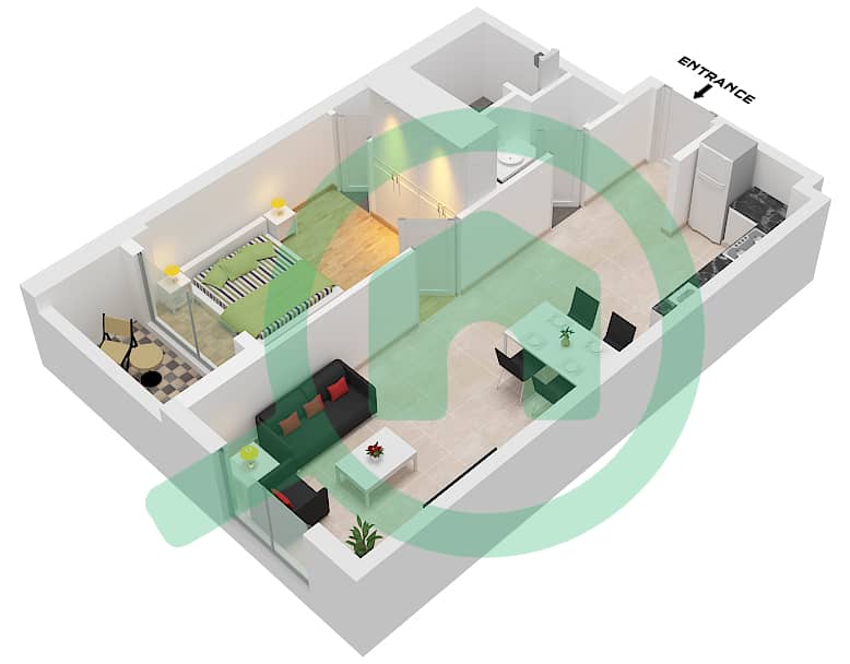 المخططات الطابقية لتصميم النموذج 6 FLOOR 1-10 شقة 1 غرفة نوم - كونسبت 7 ريزيدنس Type 6 Floor 1-10 interactive3D