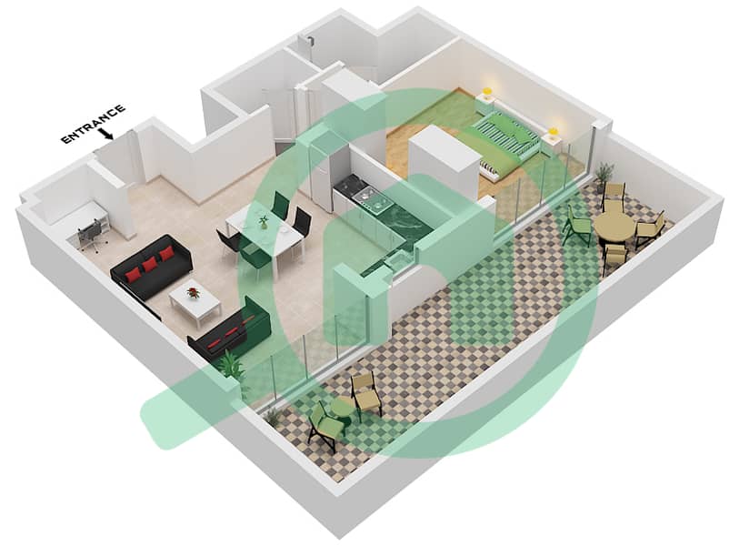 المخططات الطابقية لتصميم النموذج 7 FLOOR 9 شقة 1 غرفة نوم - كونسبت 7 ريزيدنس Type 7 Floor 9 interactive3D