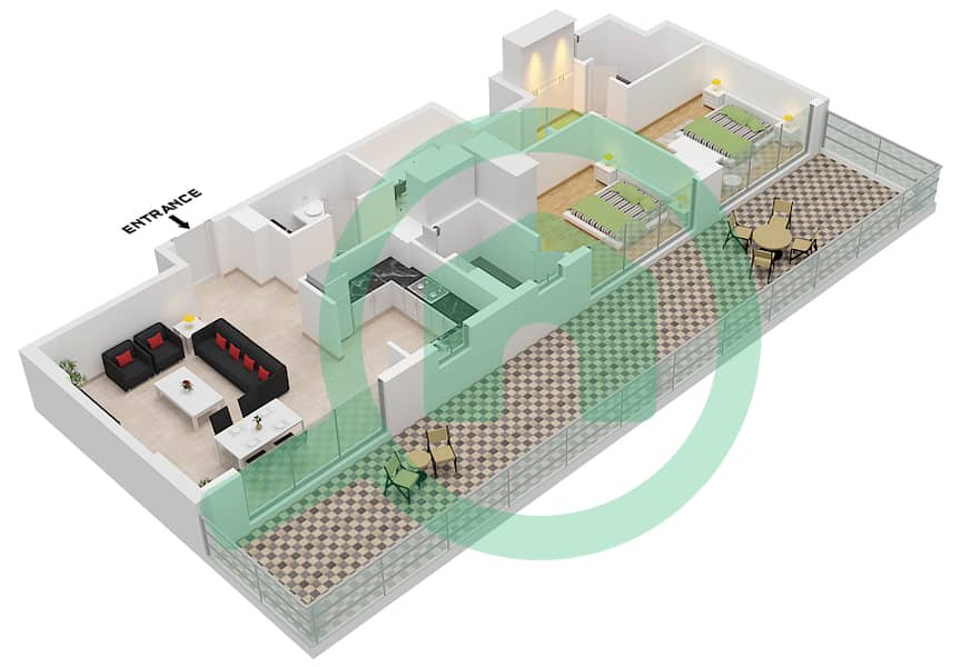 المخططات الطابقية لتصميم النموذج 2 FLOOR 9 شقة 2 غرفة نوم - كونسبت 7 ريزيدنس Type 2 Floor 9 interactive3D