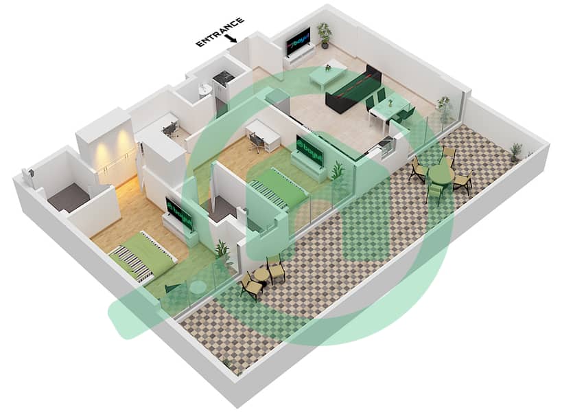 المخططات الطابقية لتصميم النموذج 3 FLOOR 9 شقة 2 غرفة نوم - كونسبت 7 ريزيدنس Type 3 Floor 9 interactive3D