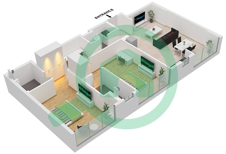 المخططات الطابقية لتصميم النموذج 5 FLOOR 10 شقة 2 غرفة نوم - كونسبت 7 ريزيدنس Type 5 Floor 10 interactive3D