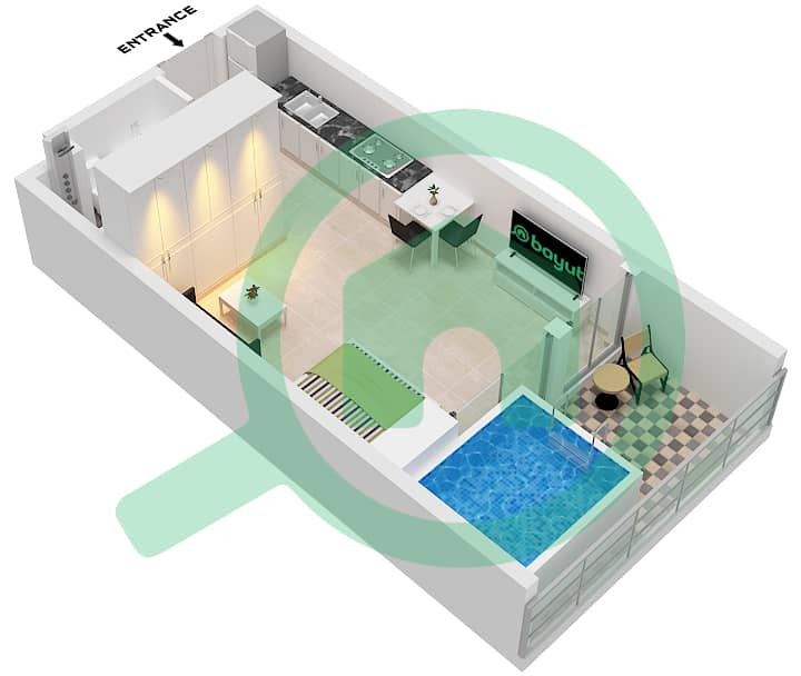 Самана Калифорния - Апартамент Студия планировка Тип A Type-A interactive3D
