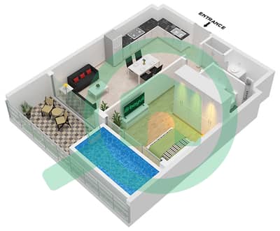 المخططات الطابقية لتصميم النموذج B شقة 1 غرفة نوم - سمانا كاليفورنيا