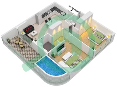 المخططات الطابقية لتصميم النموذج C شقة 2 غرفة نوم - سمانا كاليفورنيا