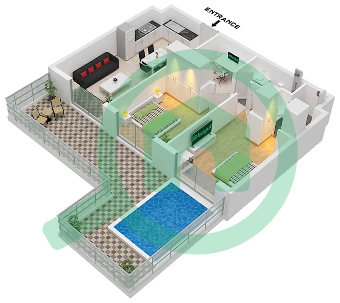 Petalz by Danube Tower B - 2 Bedroom Apartment Type/unit B / UNIT 26 Floor plan Type B Unit 26 Floor 1-2,6 interactive3D