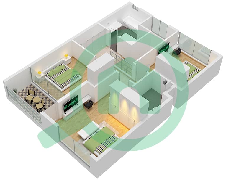 娜拉联排别墅 - 3 卧室联排别墅类型／单位CHARM-A/UNIT 4 PLEX-TH-02戶型图 Type Charm-A Unit 4 Plex-Th-02 interactive3D