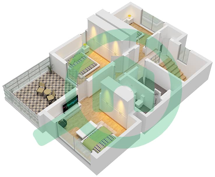 娜拉联排别墅 - 4 卧室联排别墅类型／单位PALMA-B/UNIT 8 PLEX TH-08戶型图 Type Palma-B Unit 8 Plex Th-08 interactive3D