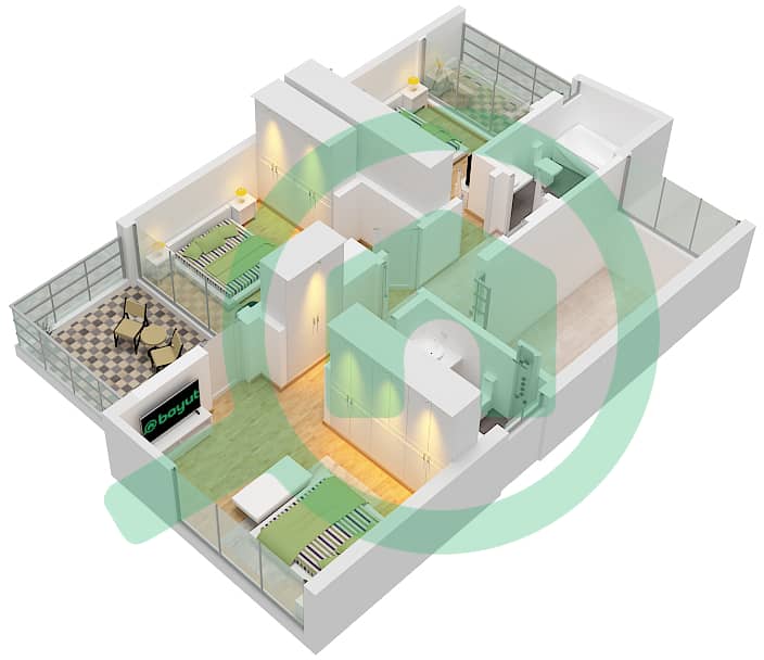 娜拉联排别墅 - 4 卧室联排别墅类型／单位ASTON-B / UNIT 5戶型图 Type Aston-B Unit 5 Plex A Th-05 interactive3D