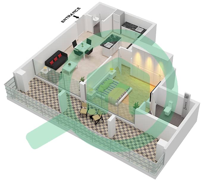 المخططات الطابقية لتصميم الوحدة 12 FLOOR 1 شقة 1 غرفة نوم - هايد ووك ريزيدنس Unit 12 Floor 1 interactive3D