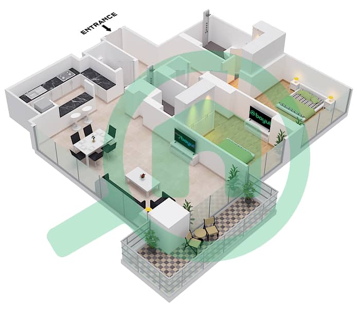 Banyan Tree Residences - 2 Bedroom Apartment Type 2A Floor plan Type 2A interactive3D