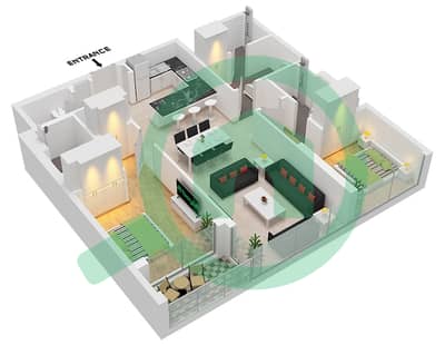 المخططات الطابقية لتصميم النموذج / الوحدة A / UNIT 5 FLOOR 7 شقة 2 غرفة نوم - برج ذا كريست D