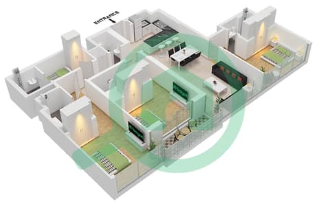 المخططات الطابقية لتصميم النموذج / الوحدة A / UNIT 3,5 FLOOR 1-4 شقة 3 غرف نوم - برج ذا كريست D