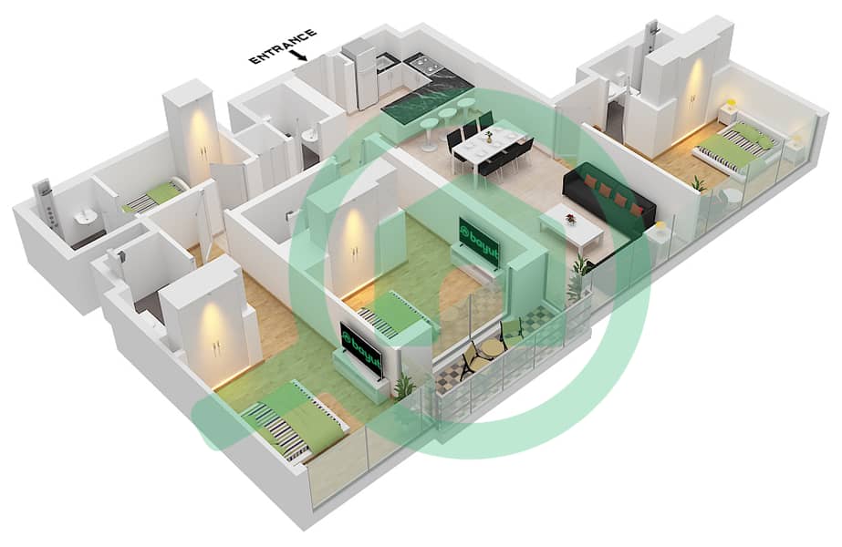 المخططات الطابقية لتصميم النموذج / الوحدة A / UNIT 3,5 FLOOR 1-4 شقة 3 غرف نوم - برج ذا كريست D Type A Unit 3,5 Floor 1-4(Podium 1-4) 
Unit 7 Floor 2-4(Podium 2-4)
 Unit 2,4,6 Floor 5(Podium 5)
 Unit 4 Floor 7 interactive3D