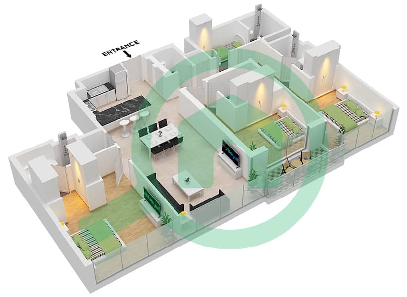 المخططات الطابقية لتصميم النموذج / الوحدة C / UNIT 2,4,6 FLOOR 1-4 شقة 3 غرف نوم - برج ذا كريست D Type C Unit 2,4,6 Floor 1-4(Podium 1-4) Unit 1,3,5 Floor 5(Podium 5) Unit 3 Floor 7 interactive3D