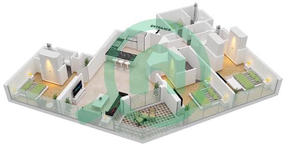 المخططات الطابقية لتصميم النموذج / الوحدة D / UNIT 1 FLOOR 1-4 شقة 3 غرف نوم - برج ذا كريست D