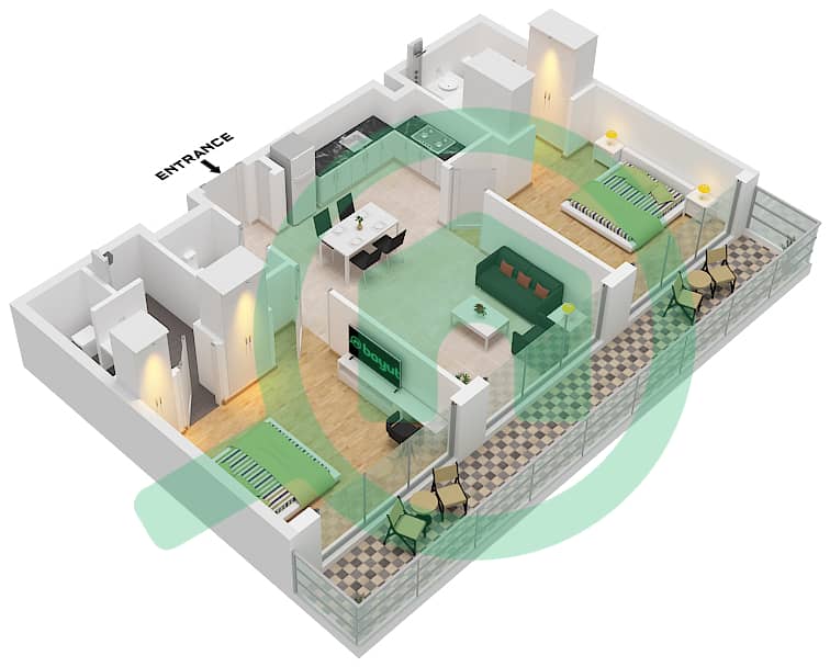 Серен Гарденс - Апартамент 2 Cпальни планировка Тип 3 FLOOR 9-10 Type 3 Floor 9-10 Floor interactive3D