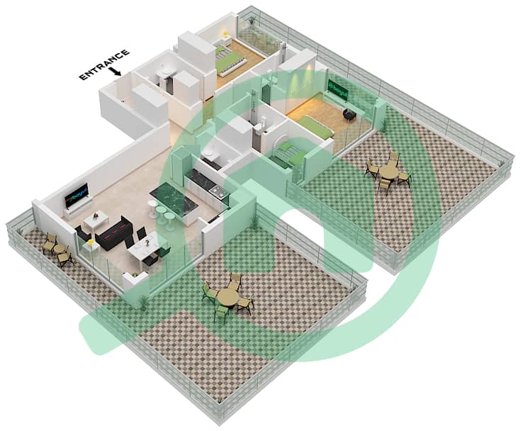 Серен Гарденс - Апартамент 2 Cпальни планировка Тип 3 FLOOR  9-10 Type 3 Floor  9-10 Floor interactive3D
