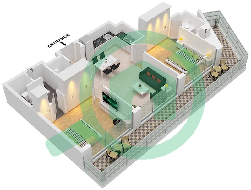Серен Гарденс - Апартамент 2 Cпальни планировка Тип 4 FLOOR  9-10 FLOOR Type 4 Floor  9-10 Floor interactive3D
