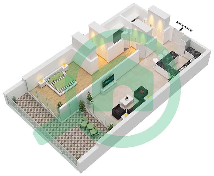 门户公寓 - 1 卧室公寓类型1-SIMPLEX戶型图 1-Simplex interactive3D