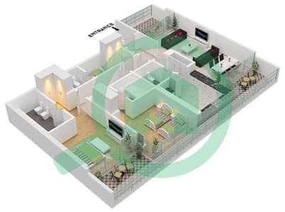 المخططات الطابقية لتصميم النموذج 2-SIMPLEX شقة 2 غرفة نوم - جايت واي