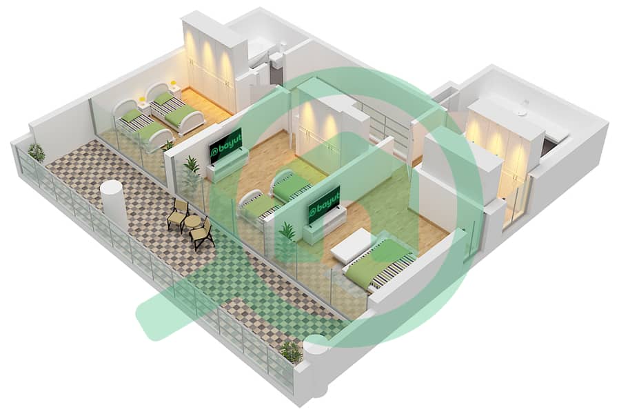 门户公寓 - 3 卧室公寓类型5-DUPLEX戶型图 5-Duplex Upper Floor interactive3D
