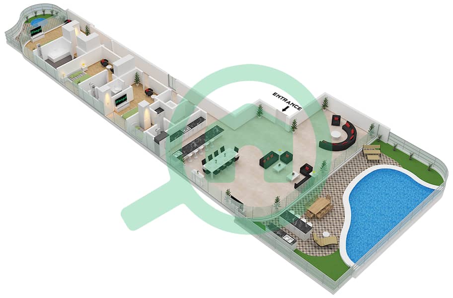 المخططات الطابقية لتصميم النموذج D2 VILLA FLOOR GROUND فیلا 3 غرف نوم - وان كريسنت D2 Villa Ground Floor interactive3D