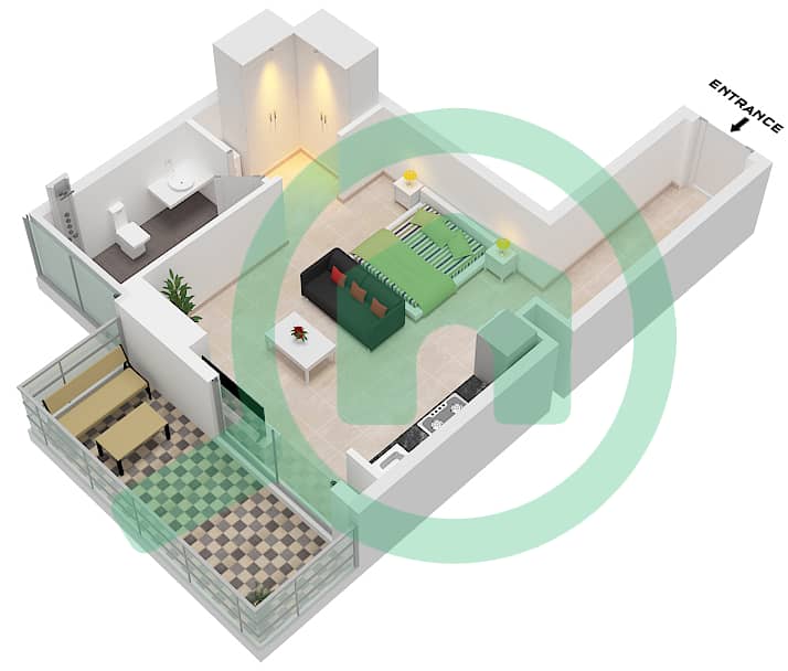 Эллингтон Хаус 4 - Апартамент Студия планировка Тип/мера B / UNIT 2 Type B Unit 2 Floor 1 interactive3D