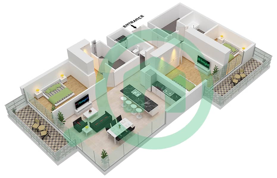 Эллингтон Хаус 4 - Апартамент 3 Cпальни планировка Тип/мера A/ UNIT 3,4 Type A Unit 3,4  Floor 2-8 interactive3D