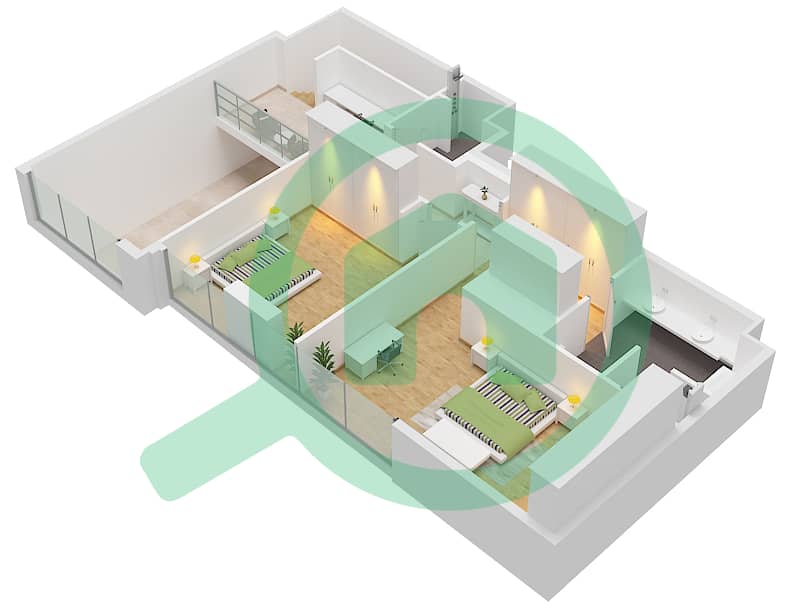 المخططات الطابقية لتصميم النموذج / الوحدة DUPLEX/UNIT 8,13 شقة 4 غرف نوم - إلينغتون هاوس 4 Type Duplex Unit 8,13 Upper Floor 9 interactive3D