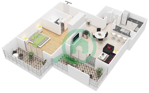 المخططات الطابقية لتصميم النموذج 1 FLOOR 21 شقة 1 غرفة نوم - بوليفارد سنترال 2
