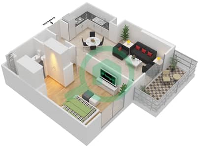 المخططات الطابقية لتصميم النموذج J MIDDLE UNIT شقة 1 غرفة نوم - بارك لاين ريزيدنس 4