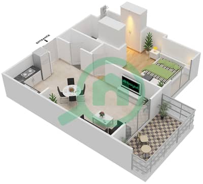 المخططات الطابقية لتصميم النموذج G MIDDLE UNIT شقة 1 غرفة نوم - بارك لاين ريزيدنس 4