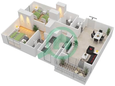 المخططات الطابقية لتصميم النموذج / الوحدة F/CORNER UNIT/FLOOR 2-12 شقة 2 غرفة نوم - بارك لاين ريزيدنس 1