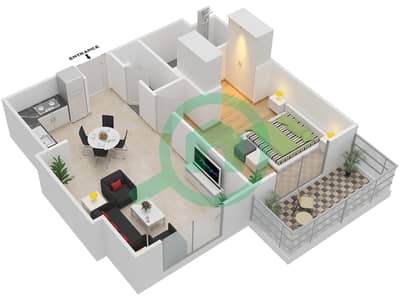 المخططات الطابقية لتصميم النموذج E MIDDLE UNIT شقة 1 غرفة نوم - بارك لاين ريزيدنس 4
