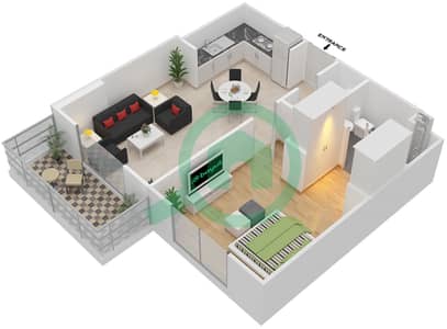 المخططات الطابقية لتصميم النموذج C MIDDLE UNIT شقة 1 غرفة نوم - بارك لاين ريزيدنس 4