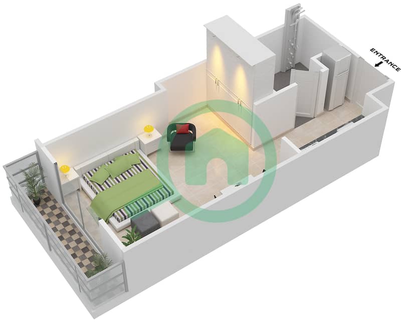 Резиденция Парклейн 2 - Апартамент Студия планировка Тип C Floor 11-12,14 image3D