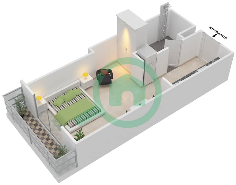 Резиденция Парклейн 2 - Апартамент Студия планировка Тип B Floor 2-10 image3D