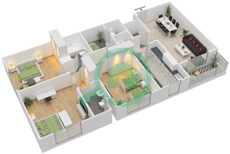 Parklane Residence 1 - 3 Bedroom Apartment Type/unit B/CORNER UNIT/FLOOR 2-10 Floor plan