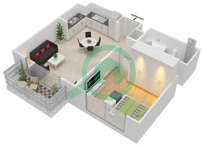 المخططات الطابقية لتصميم النموذج 1A BLOCK-A شقة 1 غرفة نوم - غولف فيوز