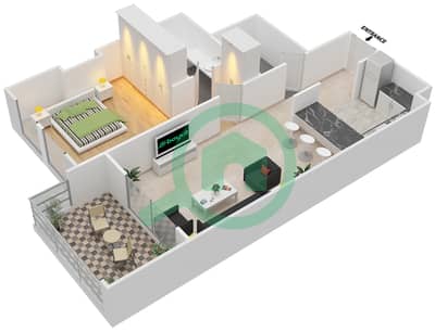 المخططات الطابقية لتصميم النموذج N شقة 1 غرفة نوم - توباز ريزيدنس 3