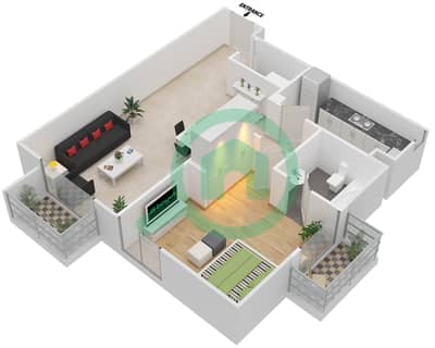 المخططات الطابقية لتصميم النموذج N شقة 1 غرفة نوم - توباز ريزيدنس