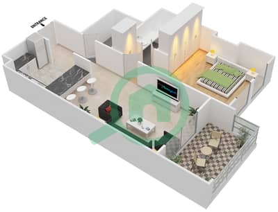 المخططات الطابقية لتصميم النموذج M شقة 1 غرفة نوم - توباز ريزيدنس 3