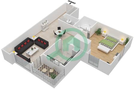 المخططات الطابقية لتصميم النموذج K شقة 1 غرفة نوم - توباز ريزيدنس 3
