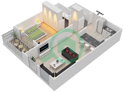 المخططات الطابقية لتصميم النموذج J شقة 1 غرفة نوم - توباز ريزيدنس 3